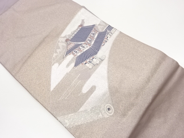 引箔巻物に城模様織出し名古屋帯